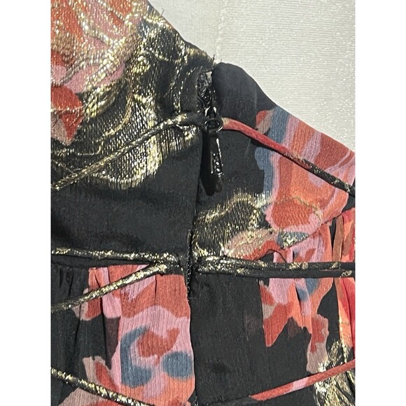 Free People Dress Woman's S Shadows Maxi Black Gold Floral Print Cocktail Zip - Picture 5 of 12